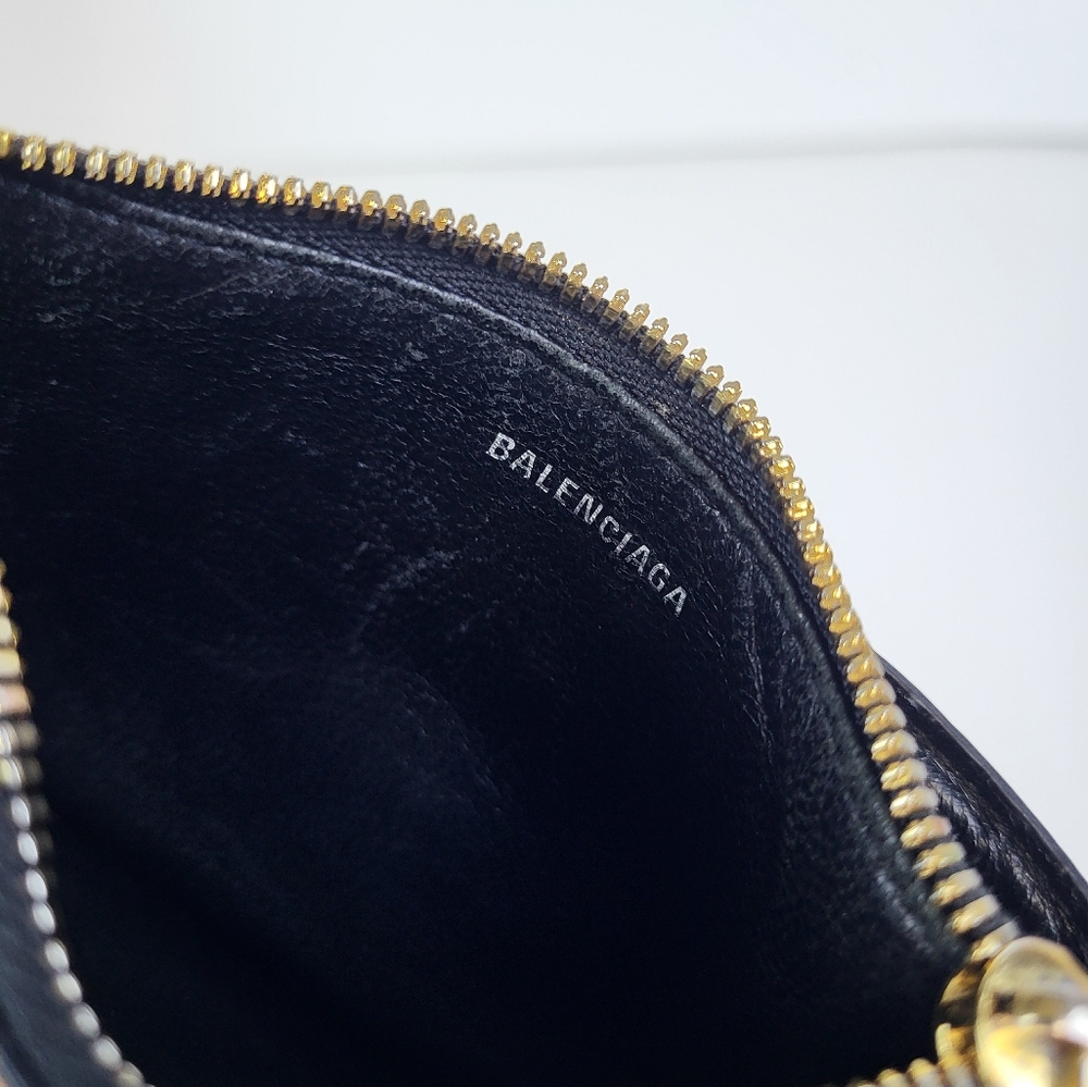 Balenciaga Logo Textured Leather Cash/Credit Card Zip Mini Wallet - Picture 6 of 7